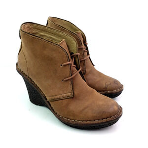 Bussola Eindoven Womens Sz EU 39 US 8-8.5 Dark Beige Leather 4"Wedge Bootie Shoe